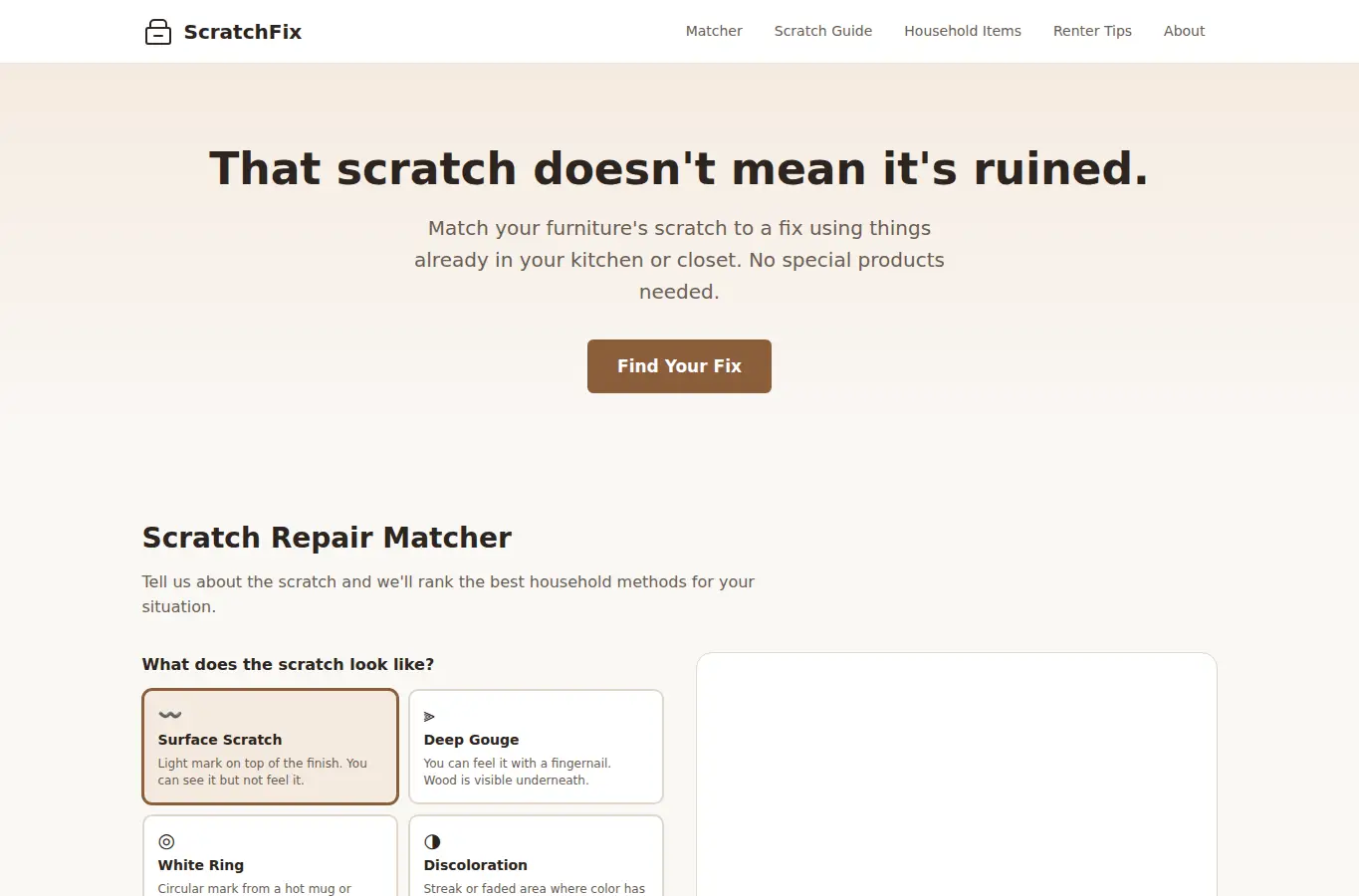 Screenshot of Furniture Scratch Repair Visualizer interface showing the project page in use